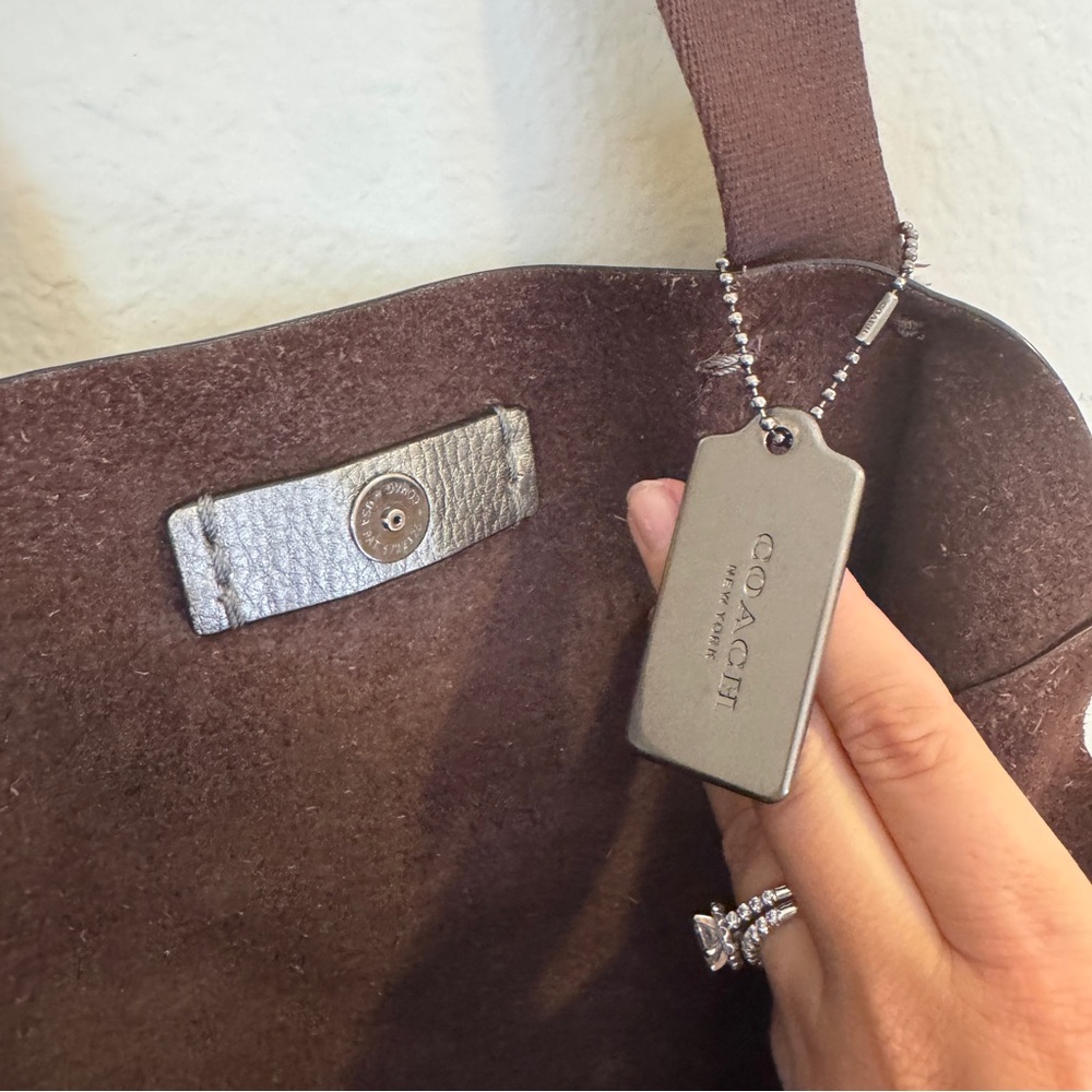 Coach Metallic Silver Tote with Brown Handles - Picture 3 of 4
